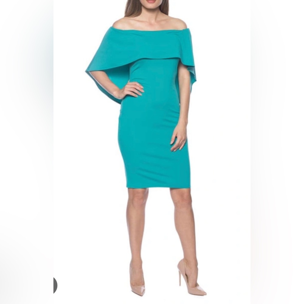 Marina Off-the-Shoulder Caplet Sheath Dress Teal